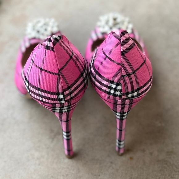 Lauren Lorraine Pink Plaid Jewel Heels Pumps - Picture 4 of 6